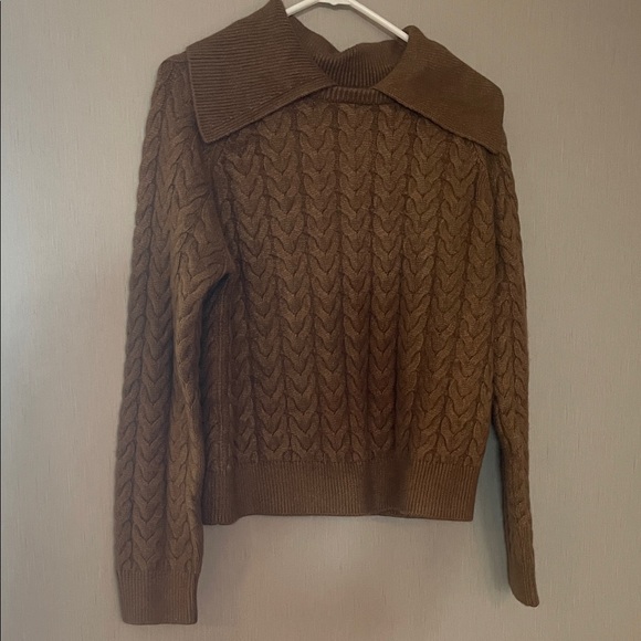 MANGO medium Women's Lapel Collar Braided Sweater MNG caramel brown - Picture 4 of 10